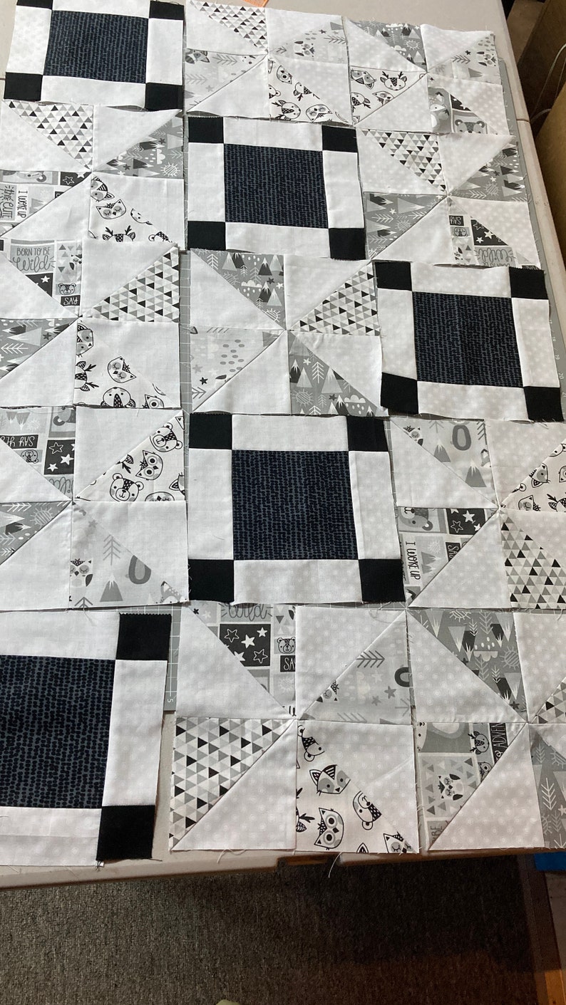 Modern Toddler Quilt Pattern Grey and White Pinwheel Irish Chain Design Printable PDF, Baby Quilt Patterns PDF, Easy Quilting Patterns image 8