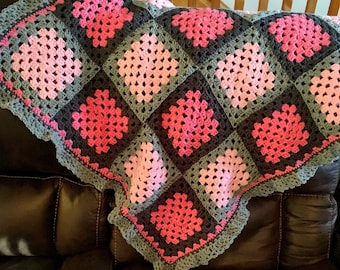 Pink and Grey Granny Square Baby Blanket Crochet Pattern (PDF Pattern)