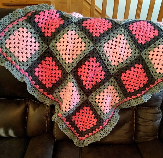 Easy Pink and Grey Baby Blanket Pattern Granny Square | Etsy