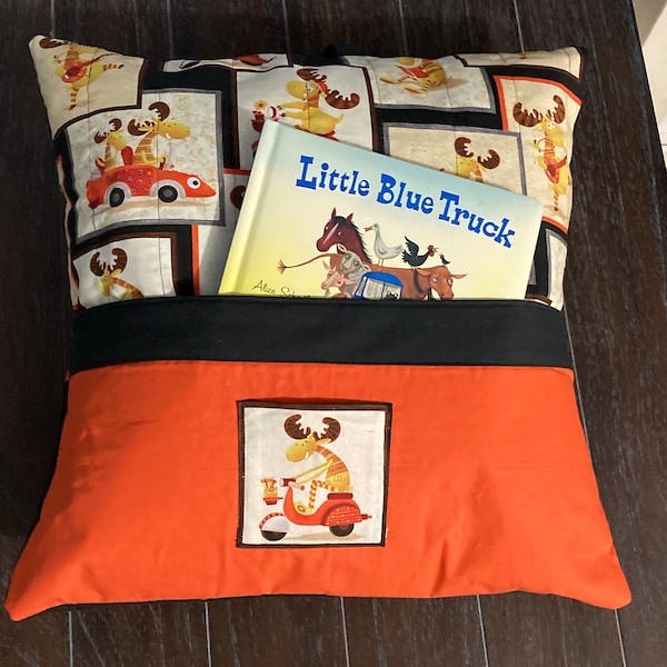 Reading Pillow Cover Sewing Pattern, Pillowcase sewing pattern, Gift to Sew, Easy Book Pillow, Sew a Whimsical Moose Reading Pocket Pillow