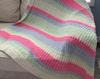 Crochet Cotton Candy Fluffy Blanket, Easy Afghan, Chunky Blanket Crochet Pattern, Soft and Chunky Crochet Pattern, crochet blanket pattern