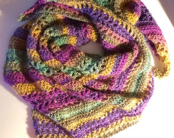 Easy Crochet Scarf Pattern PDF – Beginner Asymmetrical Shawl, Triangle Scarf, Saturday Scarf, Instant Download, Video Tutorial