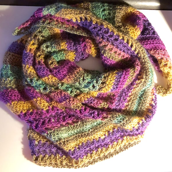 beginner crochet shawl pattern, Saturday Scarf Crochet Pattern, Easy Asymmetrical Shawl, beginner triangle shawl, crochet shawl pattern