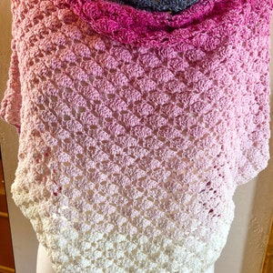 Feeling Flirty Lacy Shell Shawl, Crochet Pattern, crochet shawl pattern, light shawl, shell stitch pattern image 2