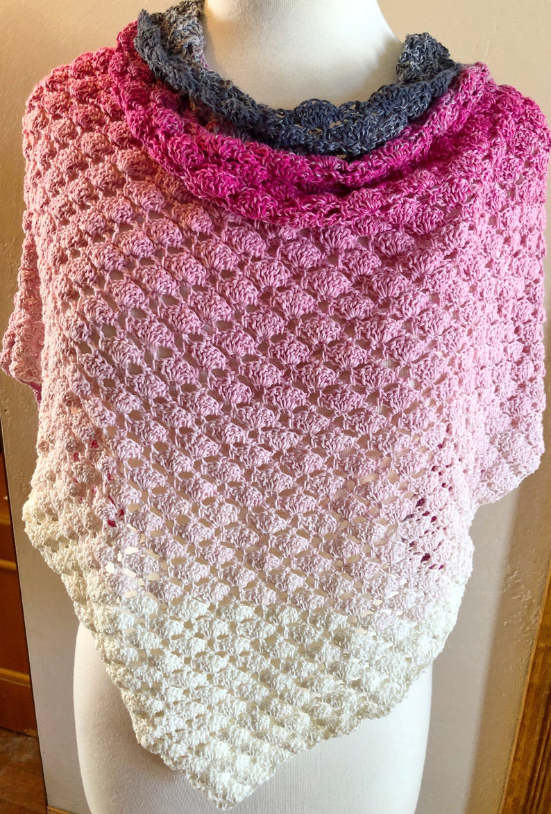 Feeling Flirty Lacy Shell Shawl, Crochet Pattern, crochet shawl pattern, light shawl, shell stitch pattern image 2