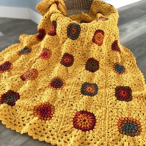 Couverture carrée grand-mère, jeté au crochet, couverture de jardin moderne carrée grand-mère soleil, tutoriel vidéo + photos