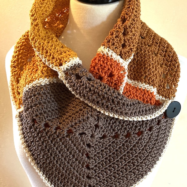 Basic Button Scarf, Colorful Button Cowl Crochet Pattern, Easy Scarf for Women