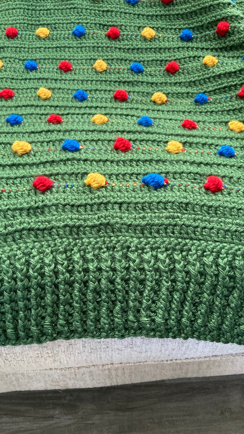 Festive Light Crochet Blanket Pattern, Bobble Blanket Christmas Crochet Throw, bobble stitch Crochet, Crochet blanket pattern image 9