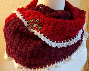 Mrs. Claus Shawl Easy Crochet Pattern, Christmas Crochet Shawl, Valentine Crochet Shawl, Easy Crochet Shawl Pattern