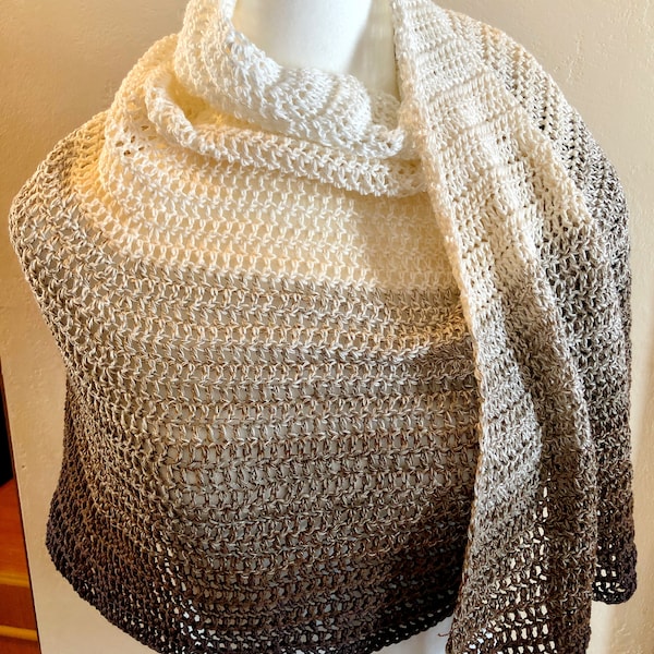 Ombre Crescent Moon Shawl, fine yarn shawl, lacy crochet shawl pattern, easy crochet pattern, crochet wrap