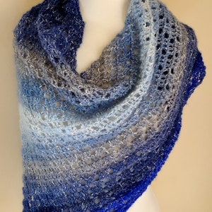 beginner friendly triangle scarf pattern, Gem of the Sea crochet shawl, Asymmetrical Shawl, Easy Crochet Pattern