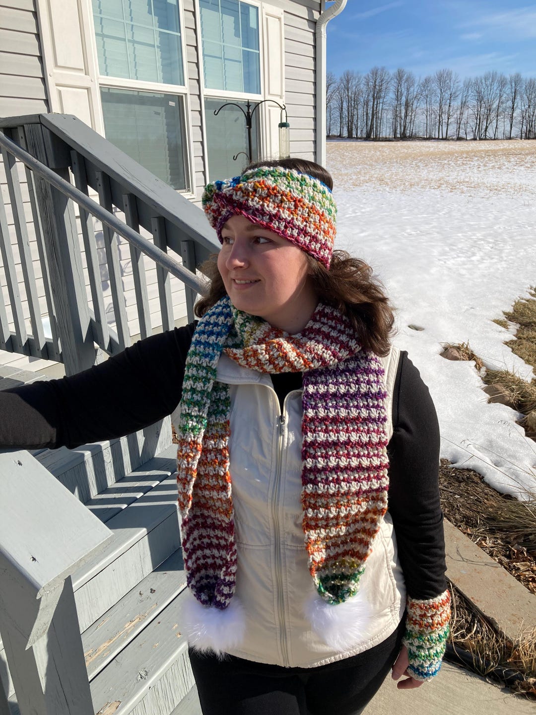 Easy Textured Scarf (PDF Download + Video), Frost Blossom Pom Scarf ...