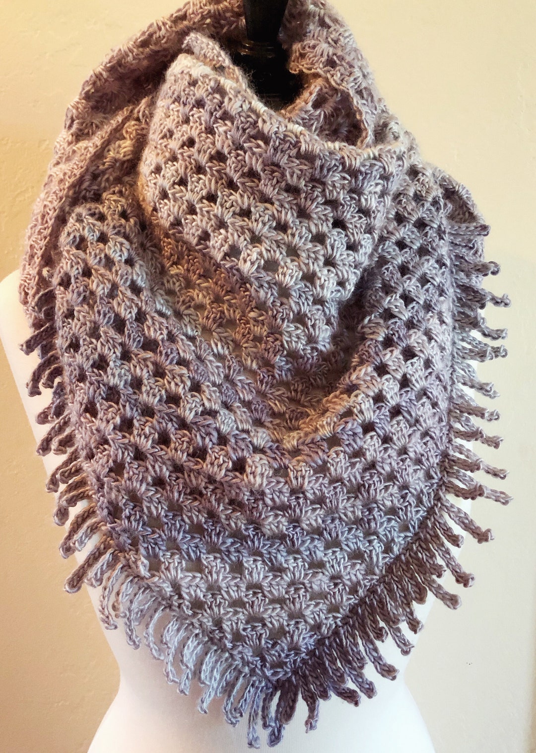 Easy Crochet Triangle Shawl Pattern, Spiked Fringe Scarf (PDF Pattern ...