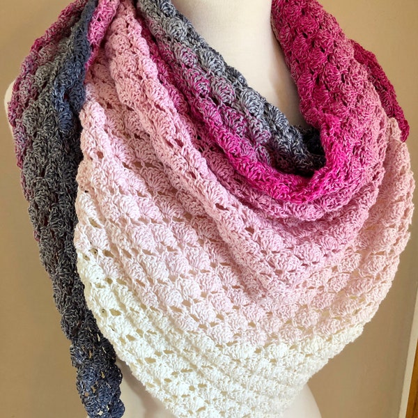 crochet shawl pattern, Feeling Flirty Lacy Shell Shawl, Crochet Pattern, light shawl, shell stitch pattern