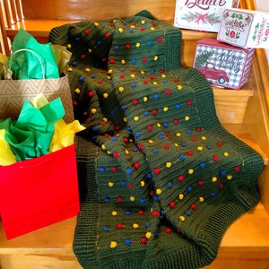 Festive Light Crochet Blanket Pattern, Bobble Blanket Christmas Crochet Throw, bobble stitch Crochet, Crochet blanket pattern image 5