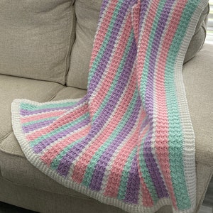 Easy Crochet Baby Blanket Pattern, Easy Crochet Textured Baby Blanket in Pastel, Beginner Friendly Blanket Stitch Throw Pattern