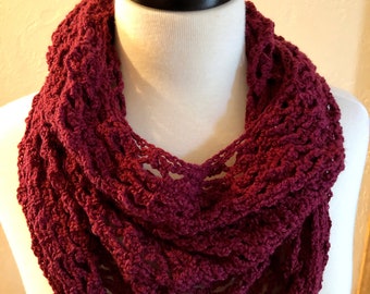 Easy Infinity Scarf Pattern, Vermillion Infinity cowl Pattern, Lacy Crochet Scarf Pattern,