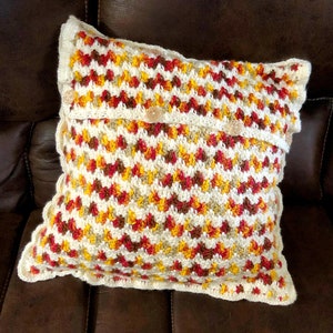 Crochet Pillow Cover, Embrace Autumn Crochet Pillow, Granny Spike Stitch Crochet Throw Pillow tutorial, Throw Pillow Design image 1