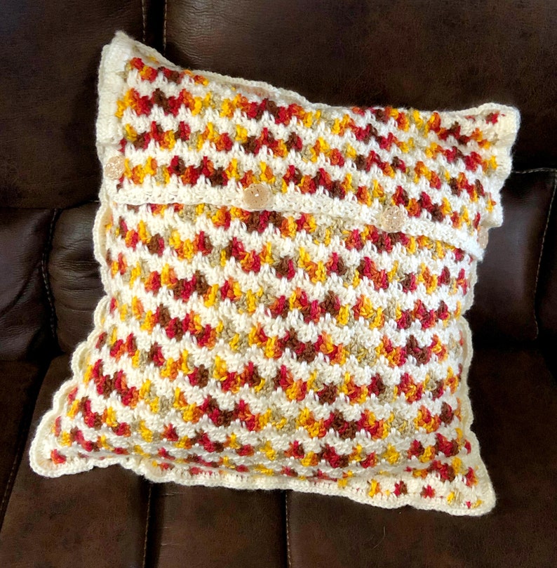 Crochet Pillow Cover, Embrace Autumn Crochet Pillow, Granny Spike Stitch Crochet Throw Pillow tutorial, Throw Pillow Design image 1