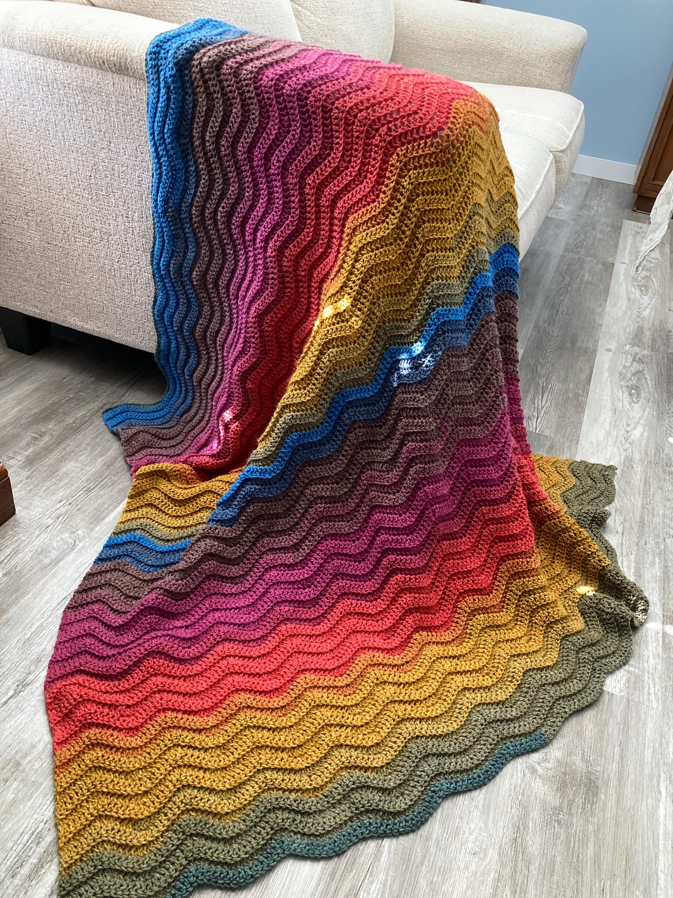初心者向けリブ編みリップルブランケットかぎ針編みパターン、レインボーリップルパターン、かぎ針編みパターン、モダンアフガン、ウェーブスローブランケット  - Etsy 日本