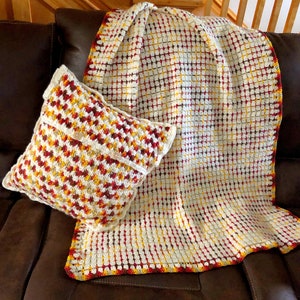 Crochet Pillow Cover, Embrace Autumn Crochet Pillow, Granny Spike Stitch Crochet Throw Pillow tutorial, Throw Pillow Design image 3