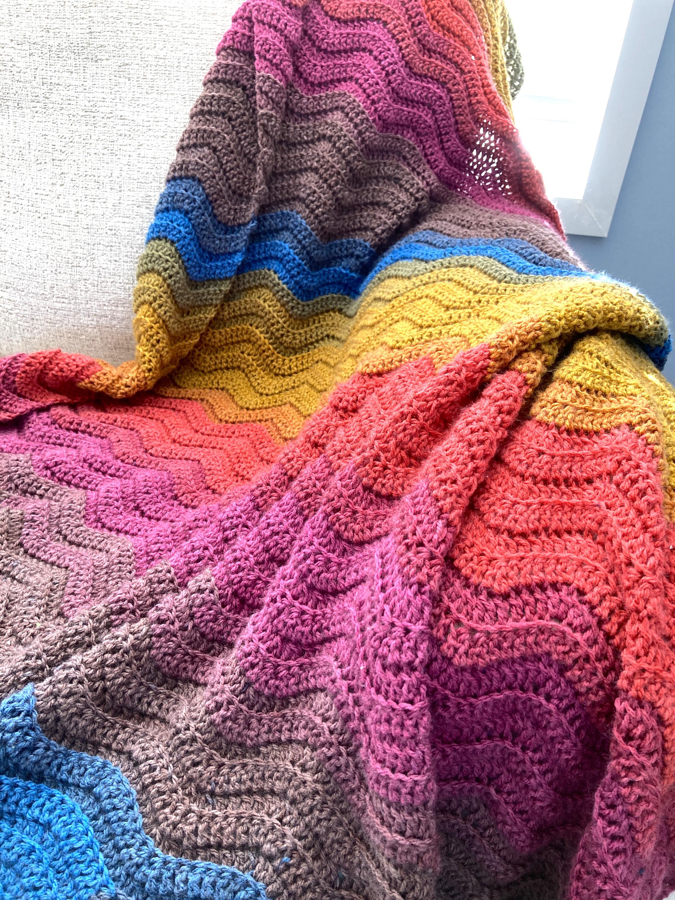 初心者向けリブ編みリップルブランケットかぎ針編みパターン、レインボーリップルパターン、かぎ針編みパターン、モダンアフガン、ウェーブスローブランケット  - Etsy 日本