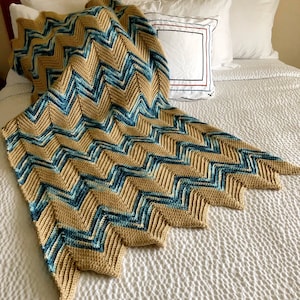 Easy Crochet Chevron Blanket Pattern, Bed Scarf, blanket crochet pattern throw, zig zag crochet pattern, farmhouse crochet blanket pattern