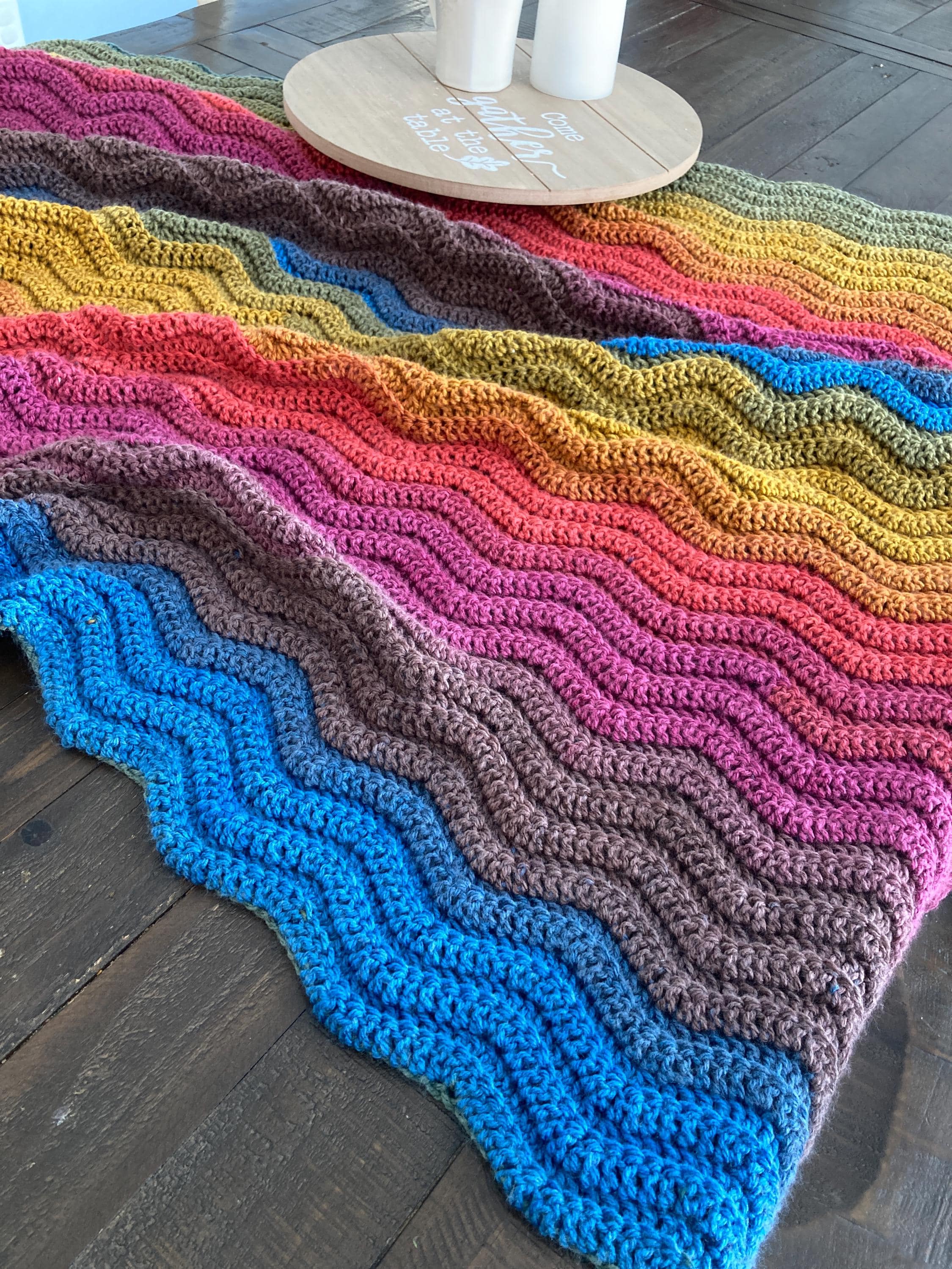 初心者向けリブ編みリップルブランケットかぎ針編みパターン、レインボーリップルパターン、かぎ針編みパターン、モダンアフガン、ウェーブスローブランケット  - Etsy 日本