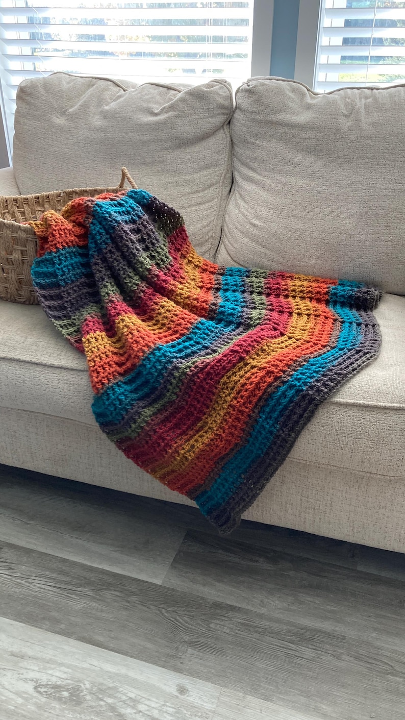 Two Color Back Loop Stitch Crochet Easy One Row Repeat Crochet Blanket Pattern, Textured Throw, Second ...