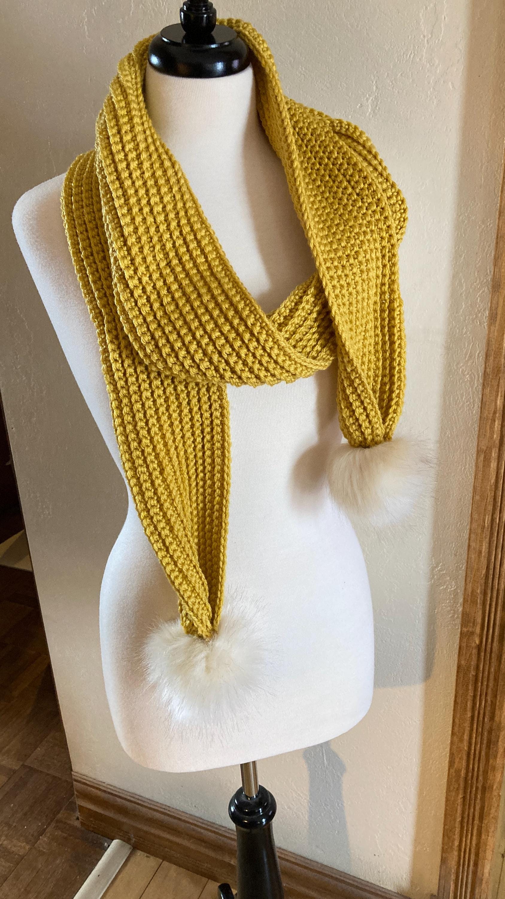 Beginner Ribbed Pom Pom Scarf Crochet Pattern (PDF Download) - Etsy