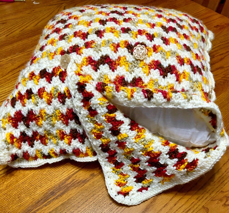 Crochet Pillow Cover, Embrace Autumn Crochet Pillow, Granny Spike Stitch Crochet Throw Pillow tutorial, Throw Pillow Design image 2
