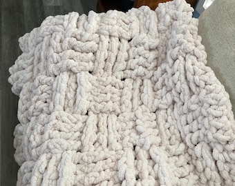 Crochet Pattern + Video, 2-Day Chunky Throw Blanket Pattern, Bernat Blanket Big #7 Yarn, Winter Crochet Blanket, PDF Pattern in 4 sizes