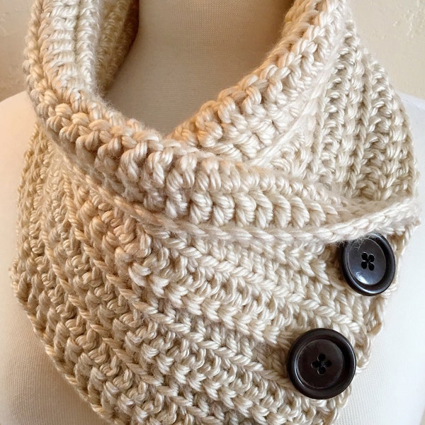 Beginner Cowl Easy Crochet Pattern, Easy Crochet scarf Pattern, Button Scarf Crochet Cowl pattern, Women Chunky Neck Warmer, Crochet collar