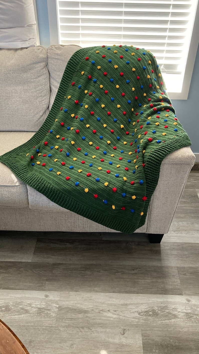 Festive Light Crochet Blanket Pattern, Bobble Blanket Christmas Crochet Throw, bobble stitch Crochet, Crochet blanket pattern image 1