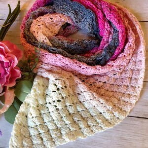 Feeling Flirty Lacy Shell Shawl, Crochet Pattern, crochet shawl pattern, light shawl, shell stitch pattern image 6