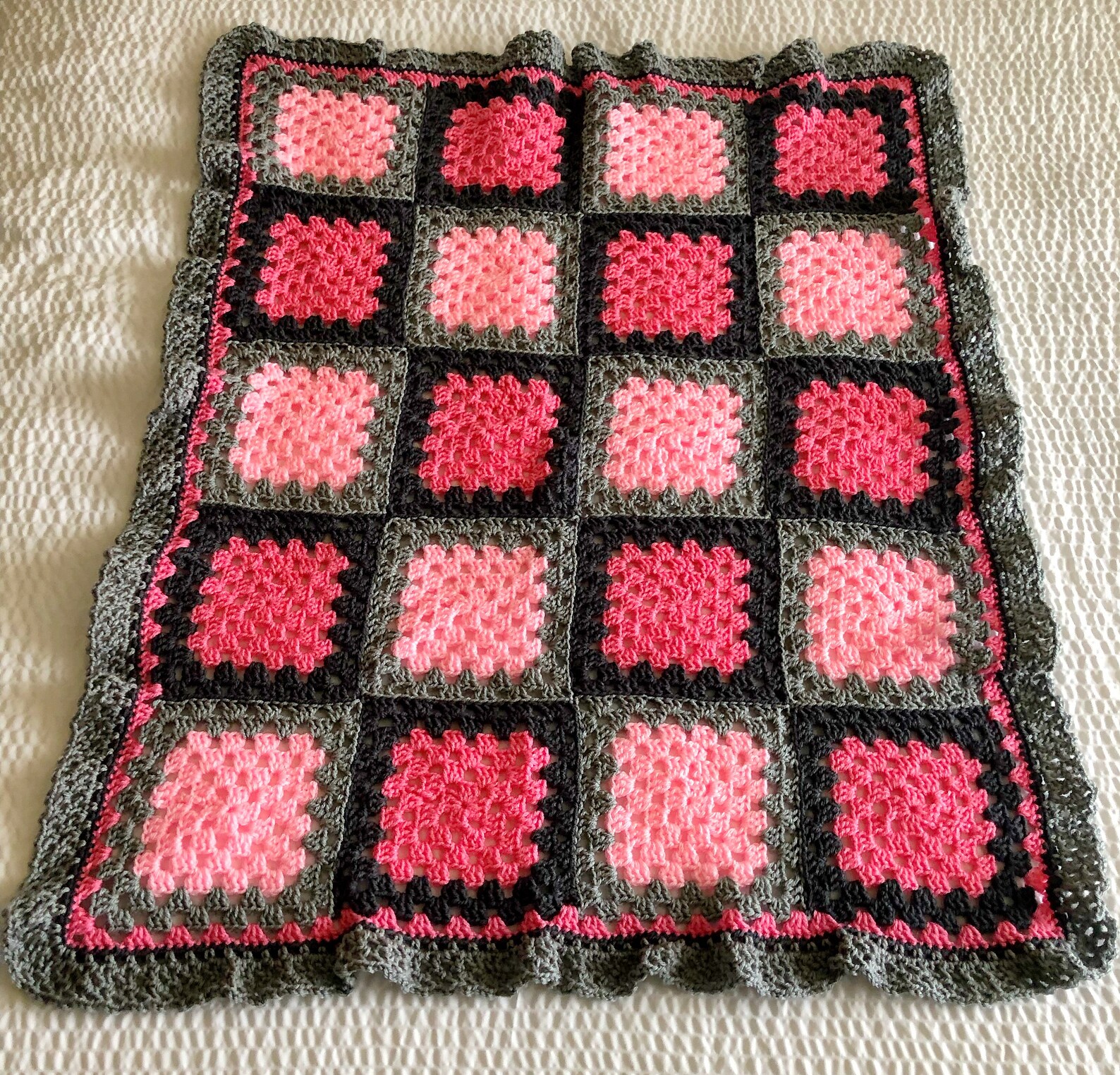 Easy Pink and Grey Baby Blanket Pattern Granny Square Etsy
