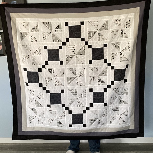 Modern Toddler Quilt Pattern - Grey and White Pinwheel Irish Chain Design - Printable PDF, Baby Quilt Patterns PDF, Easy Quilting Patterns