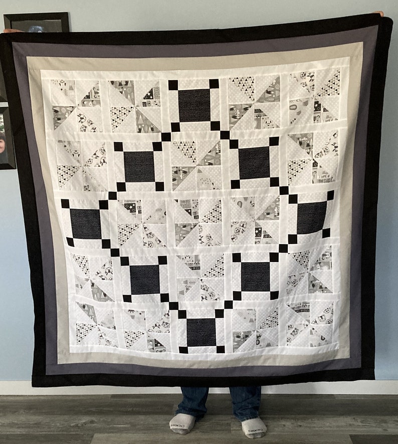 Modern Toddler Quilt Pattern Grey and White Pinwheel Irish Chain Design Printable PDF, Baby Quilt Patterns PDF, Easy Quilting Patterns image 1