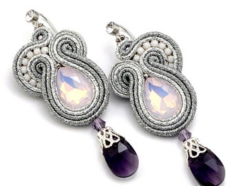 Pendientes Soutache de plata, Pendientes Crysta Soutachel, Pendientes Soutache Dangle Drop, Pendientes hechos a mano, Orecchini Soutache, Pendientes elegantes