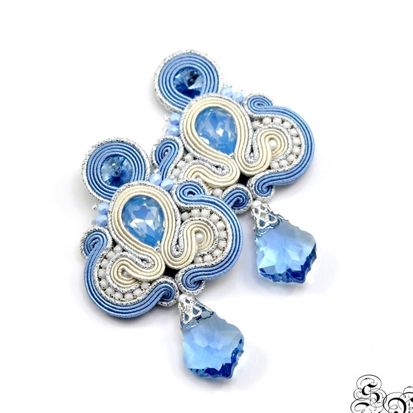 Blue Dangle Earrings, Clip On Earrings, Stud Earrings, Elegant Soutache Earrings, orecchini soutache, Ohrringe soutache ,boucles d'oreilles