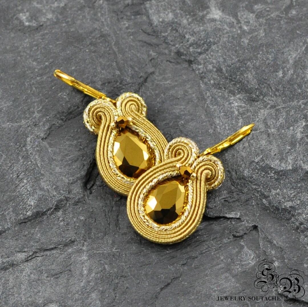 Gold Dangle Earrings, Small Gold Soutache Earrings, Gold Soutache Earrings, Small Earrings