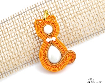 Spilla Ginger Cat, Ginger Cat Pendant, Orecchini Gatto, Collana Gatto, Gioielli Gatto, Regalo Gatto Amante, Ciondolo Gattino, Gatto Soutache, Ciondolo Soutache