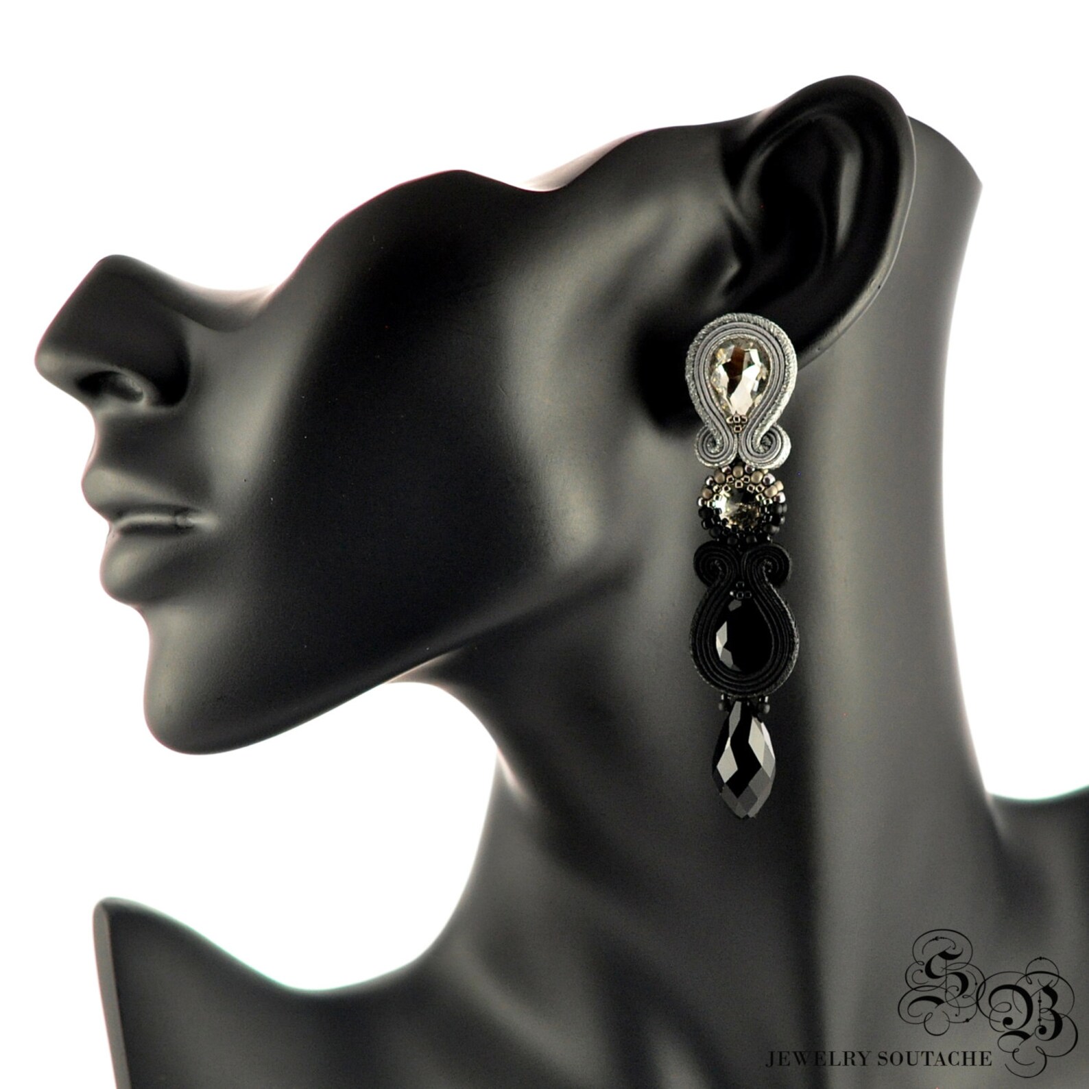 Long Dangle Earrings Black Silver Earrings Clip on Earrings Etsy