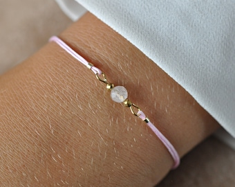 Dainty Rose Quartz Bracciale, Bracciale dell'amicizia, Bracciale minimalista regolabile, Bracciale quotidiano, Idea regalo donna, Talismano, Yoga