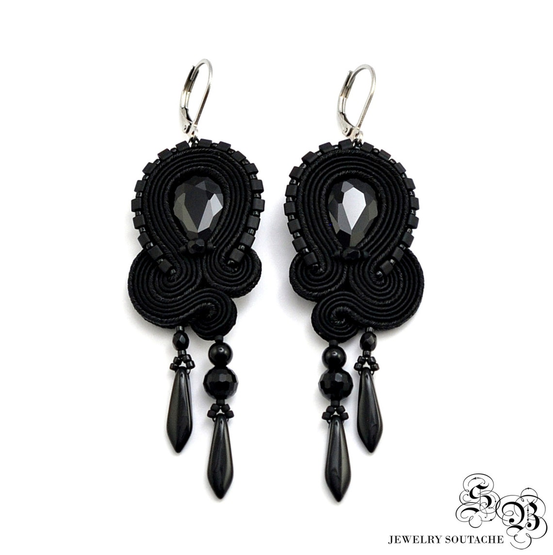 Black Dangle Earrings Stud Clip on Earrings Black Soutache Etsy