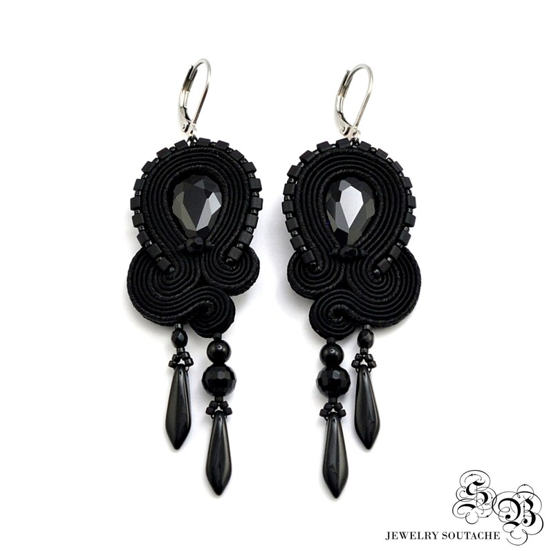 Black Dangle Earrings Stud Clip on Earrings Black Soutache Etsy