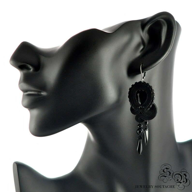 Black Dangle Earrings Stud Clip on Earrings Black Soutache Etsy