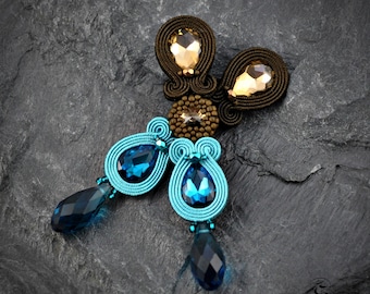 Brown Soutache Earrings, Turquoise Soutache Earrings, Soutache clip-on, Long Soutache Earrings, Soutache Post Earrings, orecchini soutache