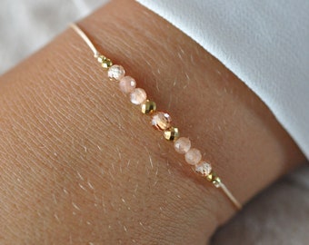 Dainty sunstone beaded bracelet natural stones with zircon, positive energy 3-4mm bracelet, Harmony, Joy, Success, Meditation