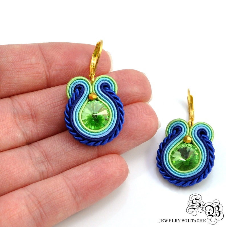 Dangle Soutache Earrings Soutache Earrings Small Blue Earrings Small Dangle Earrings Blue Earrings Green Blue Soutache Earrings OOAK